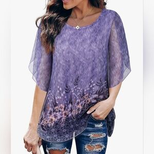 Women's 3/4 sleeve ruffle top- 2XL